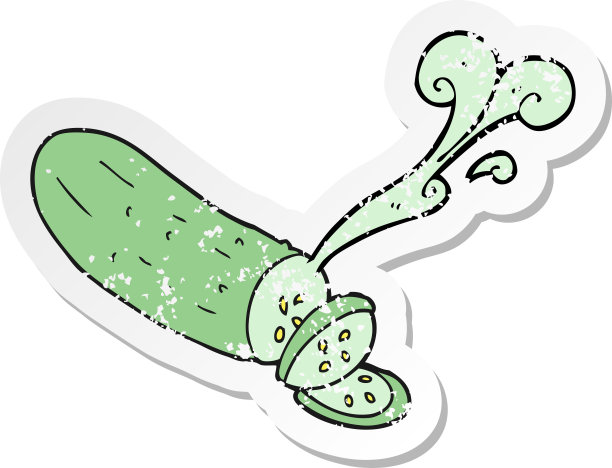 复古心疼贴纸的卡通切片黄瓜图片下载