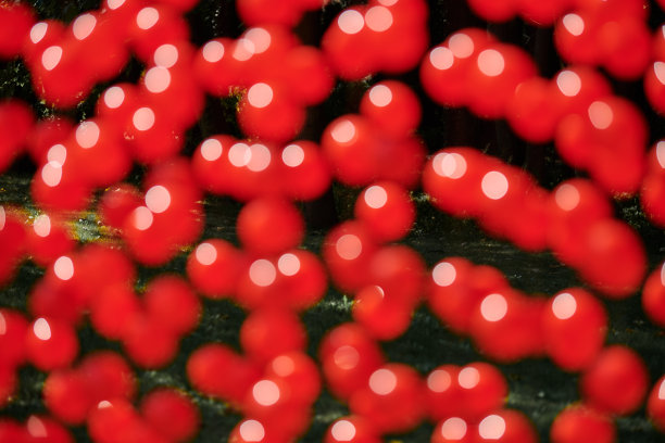 模糊散焦的红球悬挂在电线上，象征血细胞健康的户外艺术品图片下载