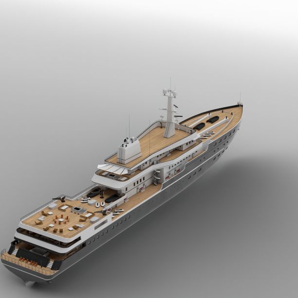 在灰色背景上孤立的游艇的3D渲染。图片下载