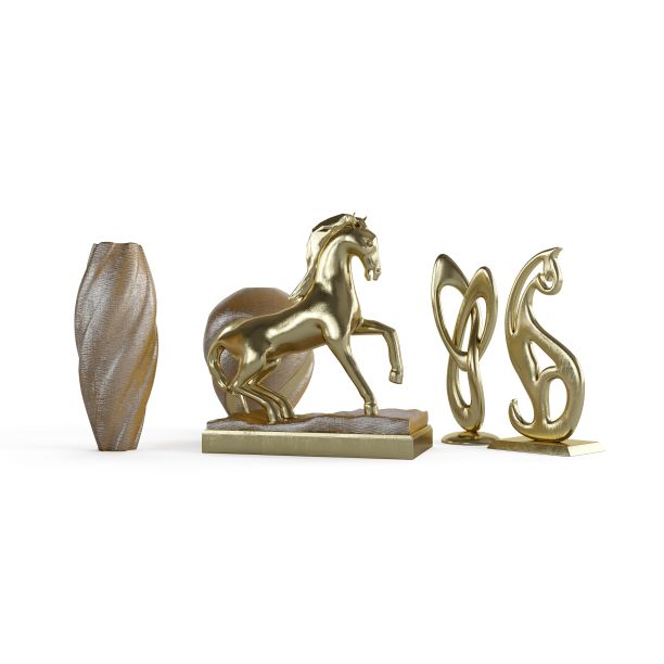 金色花瓶的三维渲染与白色背景的雕像图片下载