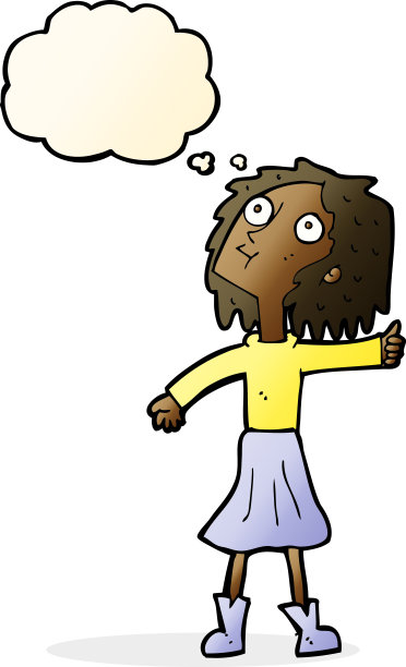 卡通女人用思想泡泡仰望天空图片下载