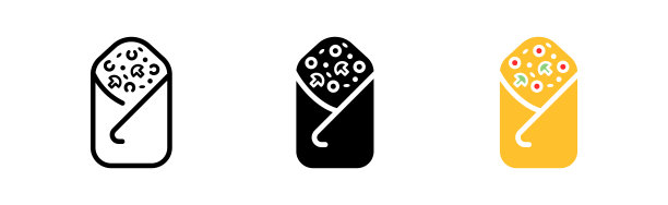 沙瓦玛线图标，意大利快餐。带馅的大饼。快餐概念。矢量图标在直线，黑色和彩色风格的白色背景图片下载