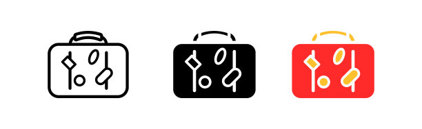 行李箱线图标。假期，周末，休息，度假村，路线，海滩，机场，家庭度假，东西，储藏室，外交官，箱子。矢量图标在直线，黑色和彩色风格的白色背景图片下载