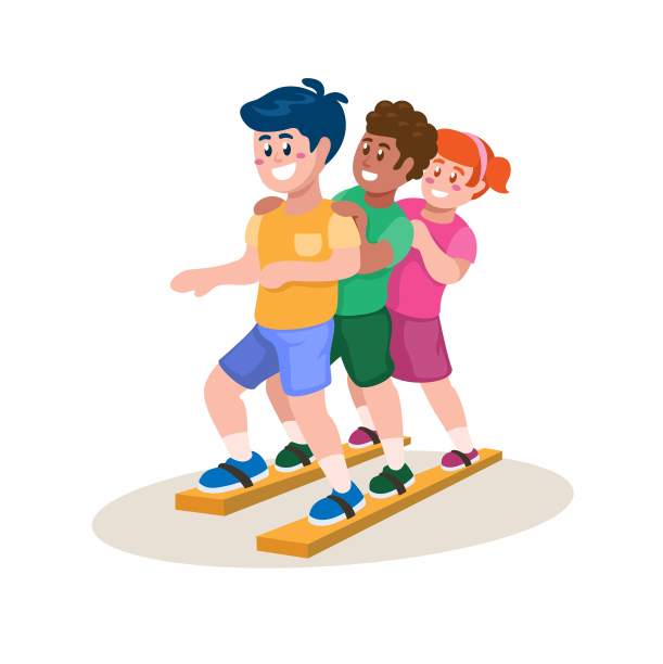 儿童玩bakiak又名木屐传统游戏卡通插图矢量图片下载