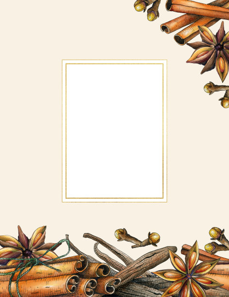 香料水彩卡(八角，丁香，肉桂，香草)图片下载