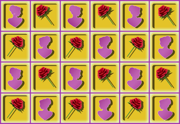 富有创意的节日设计，女性剪影和玫瑰花的方块，紫色和黄色的组合图片下载