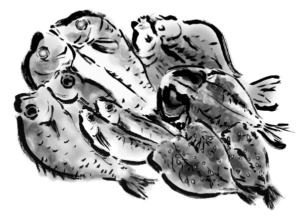 一套用毛笔画的鱼干插图图片下载