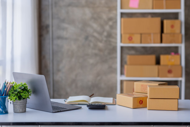 手把手小企业小企业企业家在家工作，网上营销，包装盒，中小企业卖家，概念，电子商务团队，网上销售。图片下载