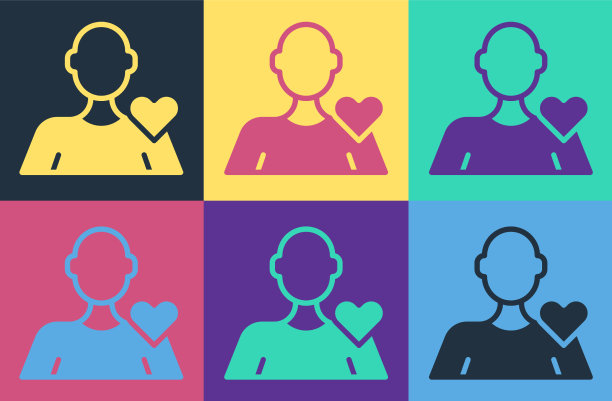 波普艺术浪漫的男人图标孤立在色彩上图片下载