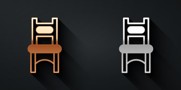 金色和银色的椅子图标隔离在黑色上图片下载