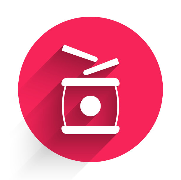 白色的中国鼓图标孤立着长长的影子图片下载