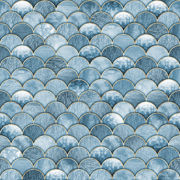 美人鱼鱼鳞波浪日式无缝图案图片下载