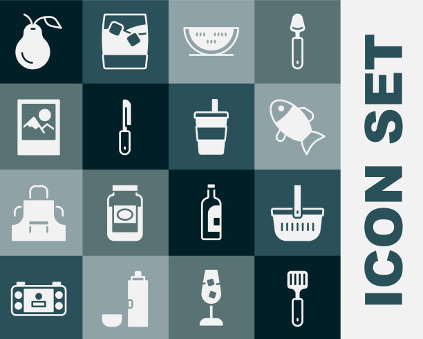 套锅铲野餐篮鱼西瓜刀图片下载