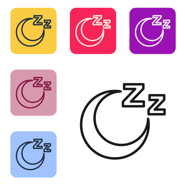 黑线时间睡眠图标隔离在白色上图片下载