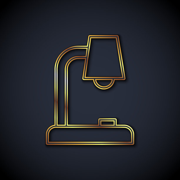 金色线条的台灯图标隔离在黑色上图片下载