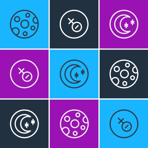 设定线满月，月亮，星星和金星图片下载