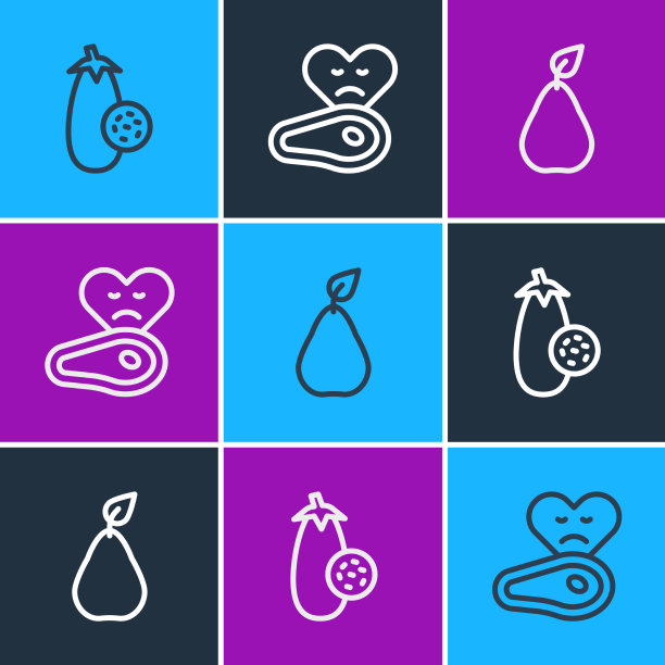 设置线茄子梨和牛排肉图标图片下载