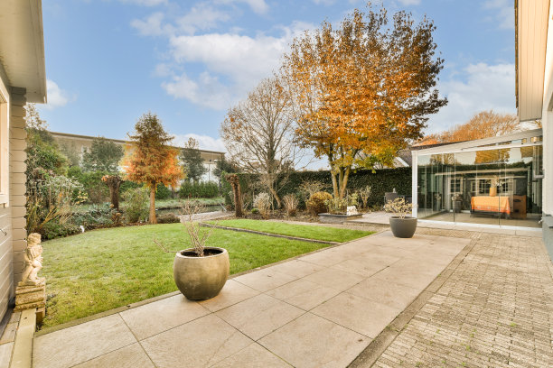 背景是有树木和房子的庭院图片下载