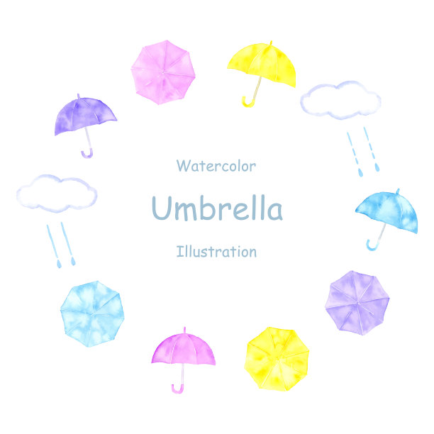 水彩画伞形圆形框架图片下载