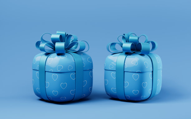 礼盒和爱心，节日庆典，3d渲染。图片下载