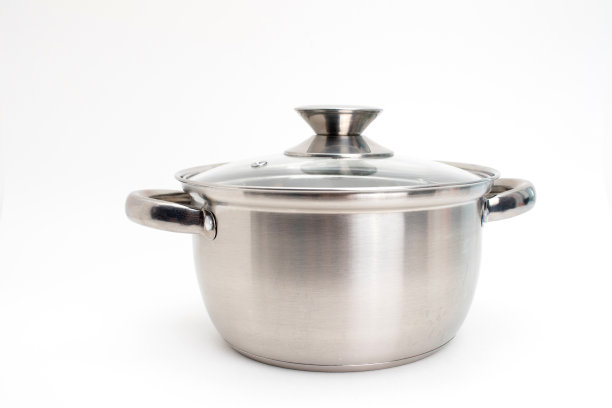 白色背景的不锈钢锅图片下载
