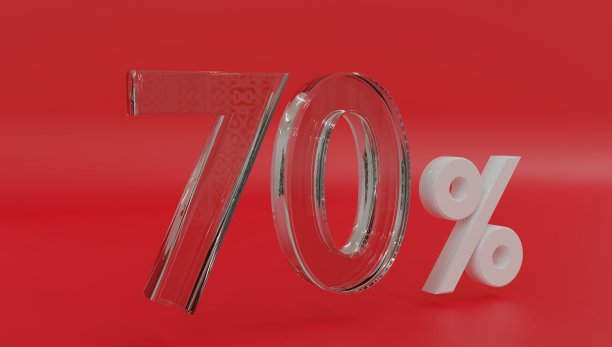 销售高达70红色标志。装饰有数量水晶。3 d渲染。图片下载