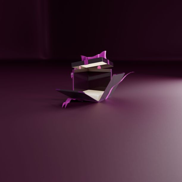 深色豪华紫色包装礼盒与紫色丝带。产品舞台点亮产品模板图片下载