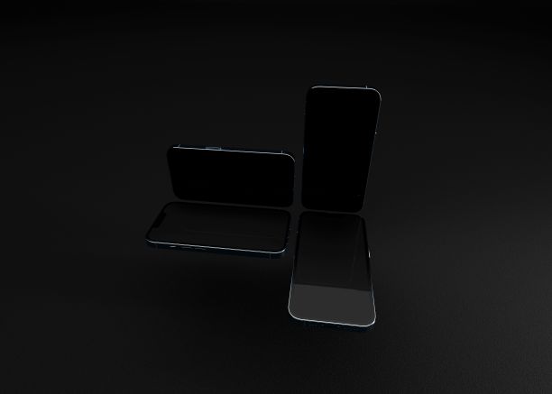 黑色背景上的黑屏模型智能手机的3D渲染。图片下载