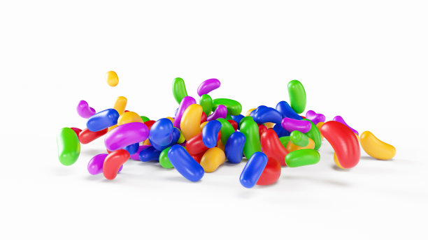 彩色果冻糖果在白色背景上的3D渲染，非常适合包装设计图片下载