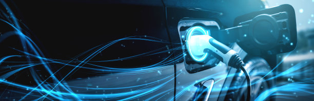 电动汽车充电站以绿色能源和可持续能源生产的生态电力为概念，供应给充电站，以减少二氧化碳排放。图片下载