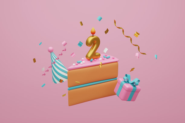 节日的背景。淡粉色和蓝色蛋糕，礼盒上的浅粉色背景。三维渲染图片下载