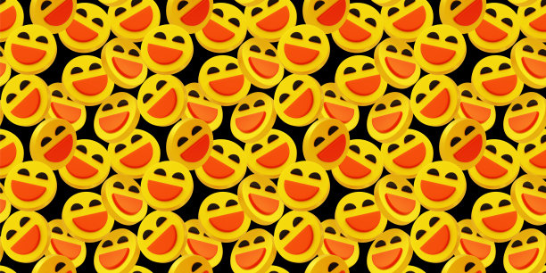 黄色快乐的表情符号的黑色背景与微笑的3d无缝模式。社交媒体插画的3d设计图片下载