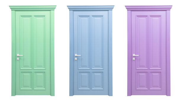 三扇木门孤立在白色背景上。室内门隔离。大门图片下载