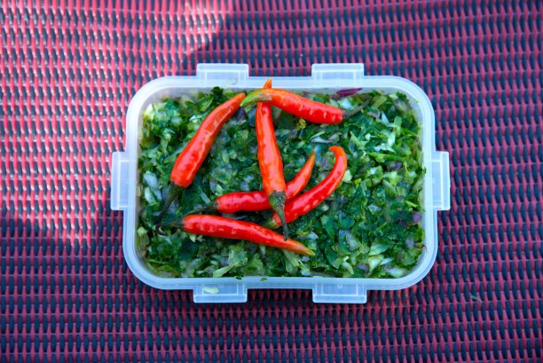 公园里的沙拉和红辣椒特写图片下载