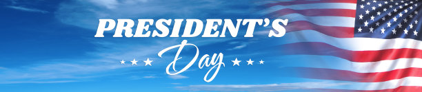 总统日假期背景。天空中飘扬着美国国旗。三维演示图片下载