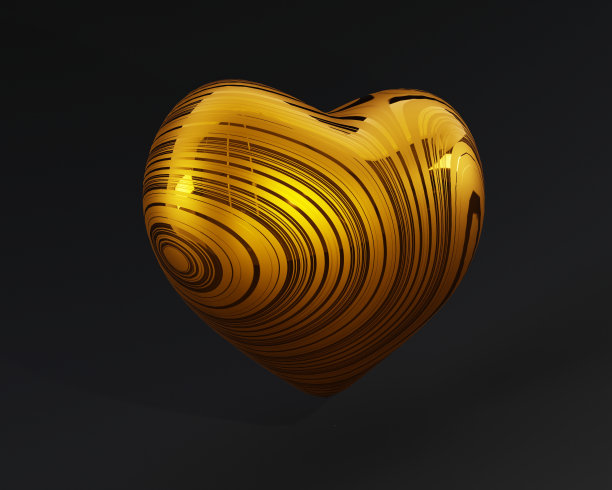 金色的心与模式在黑暗的背景在豪华风格的3d渲染图片下载