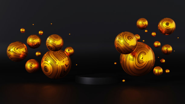 豪华模型与金色球体与模式和舞台在中心3d渲染图片下载