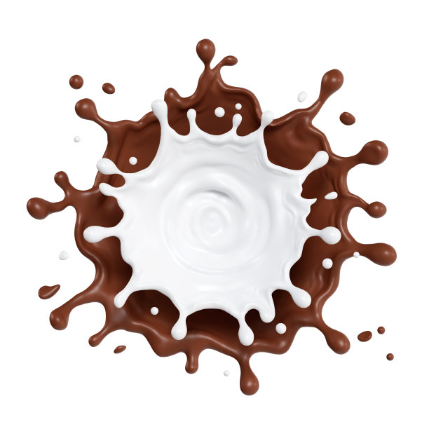 牛奶和巧克力飞溅隔离，与裁剪路径3D插图。图片下载