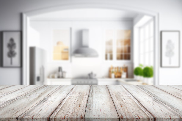 桌子上的物体在厨房背景图片下载