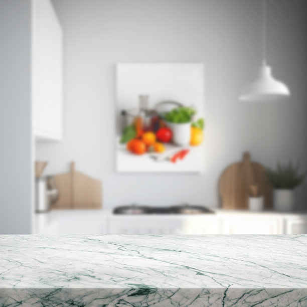 桌子上的物体在厨房背景图片下载