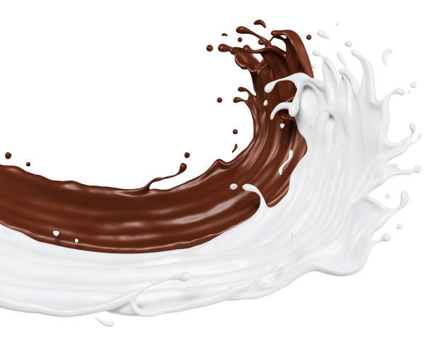牛奶和巧克力孤立飞溅波，与裁剪路径3D插图。图片下载