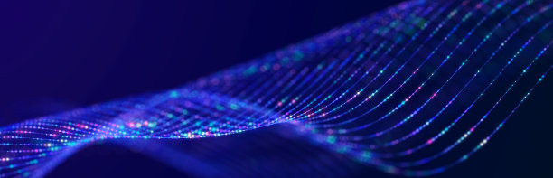 颗粒流。紫色背景与许多发光粒子。信息技术背景。3 d渲染。图片下载