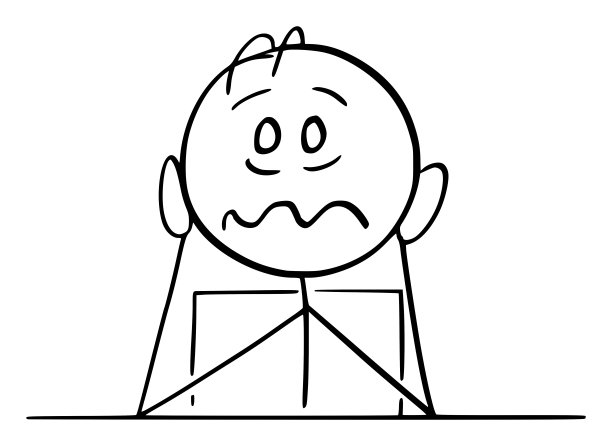 震惊的人坐在桌子后面，矢量卡通简笔插图图片下载