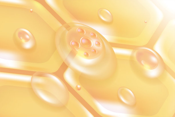 透明质酸头发和皮肤解决方案广告，金色胶原蛋白血清滴过皮肤细胞与化妆品广告背景准备使用，插图载体。图片下载