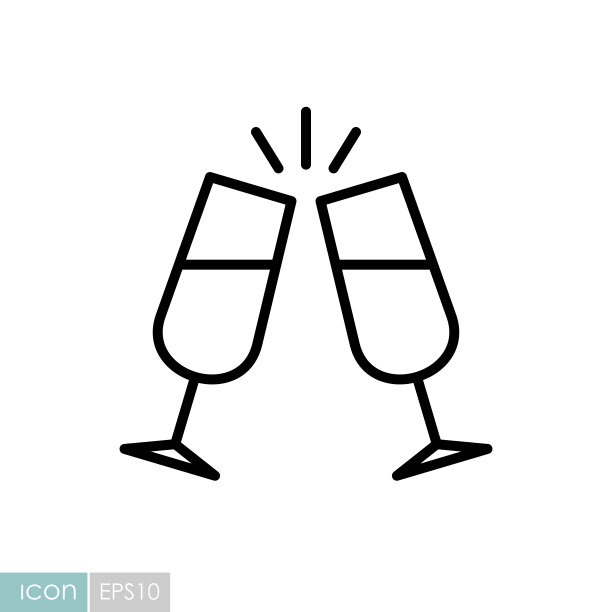 两杯香槟孤立矢量图标图片下载