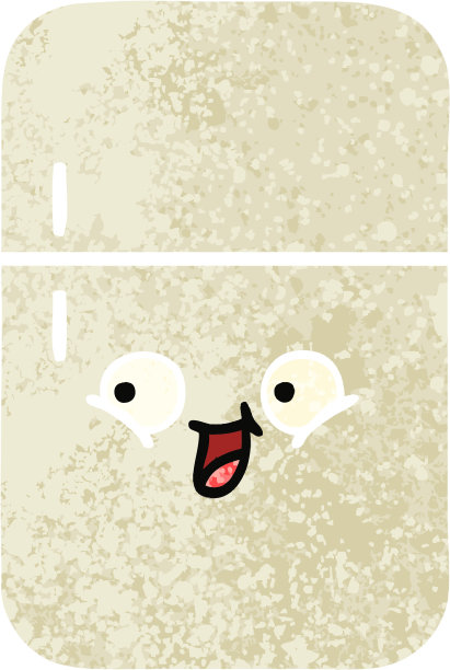 复古插画风格的卡通冰箱冷冻室图片下载