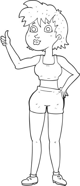 手绘黑白卡通快乐健身女图片下载