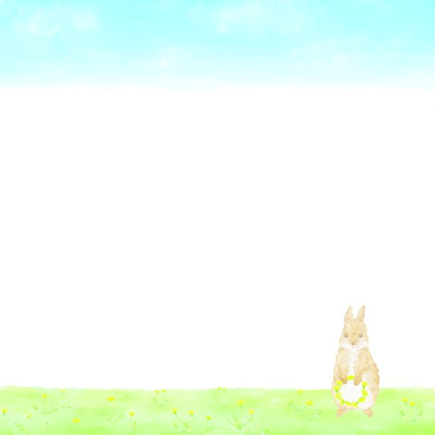 野外框架的野兔子抱着蒲公英花环。图片下载