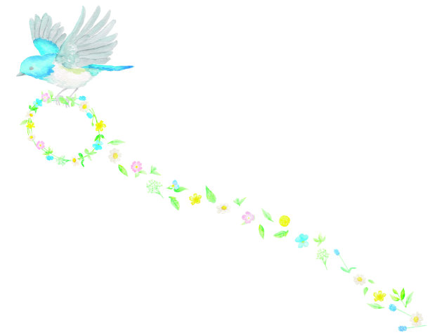 一只戴着花环的小蓝鸟的水彩画。图片下载