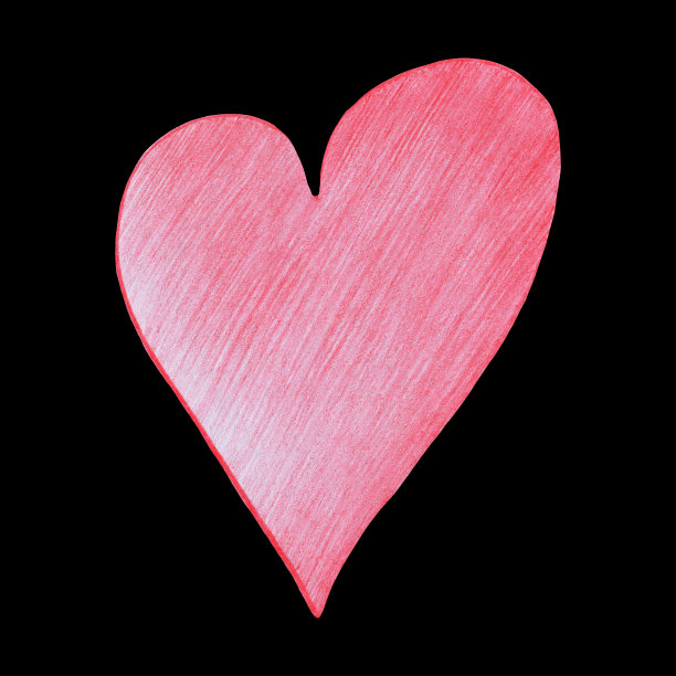 彩笔画的红心。心形孤立在黑色背景上。图片下载